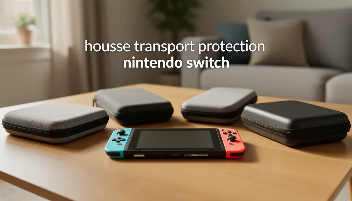 Nintendo Switch entourée de housses de transport