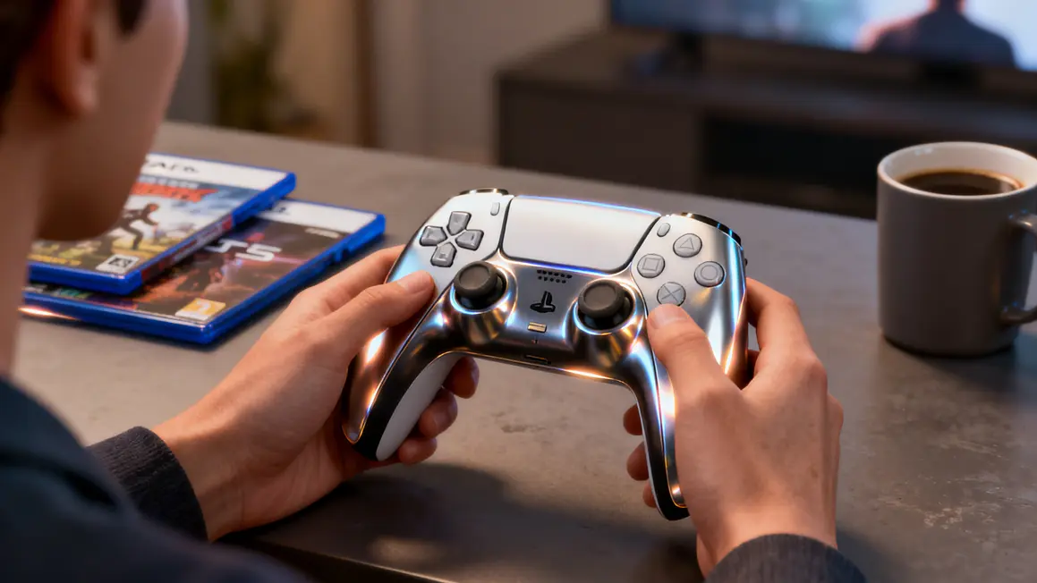manette ps5 dualsense chrome noir argent mains