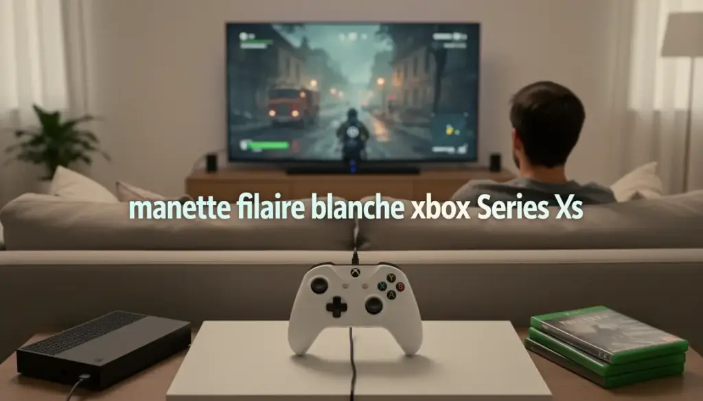 setup gaming avec manette filaire blanche xbox series xs