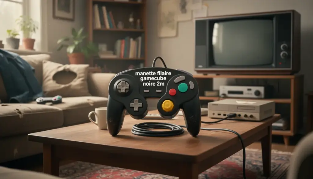 Manette filaire GameCube noire 2m sur console rétro