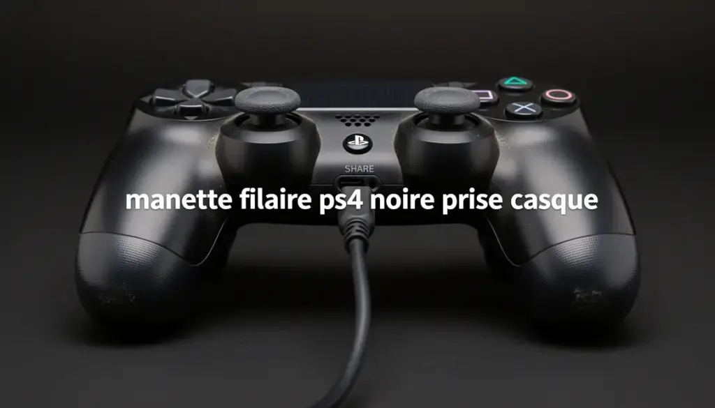 gros plan manette filaire ps4 noire prise casque usb