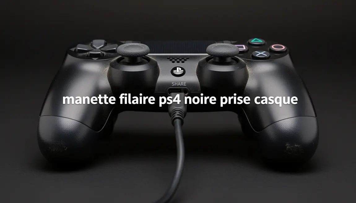gros plan manette filaire ps4 noire prise casque usb