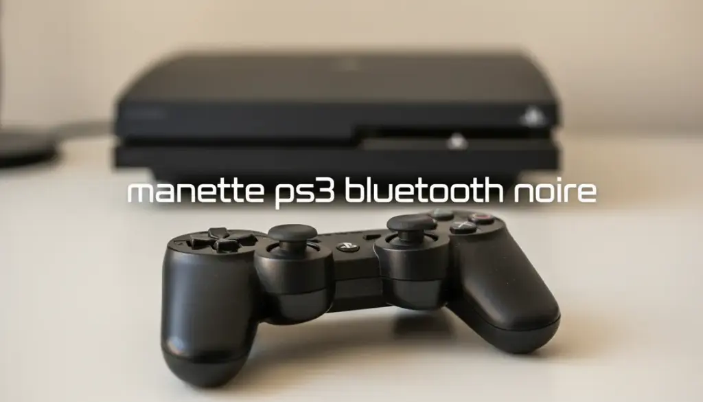 Manette PS3 Bluetooth noire sans fil sur bureau avec console