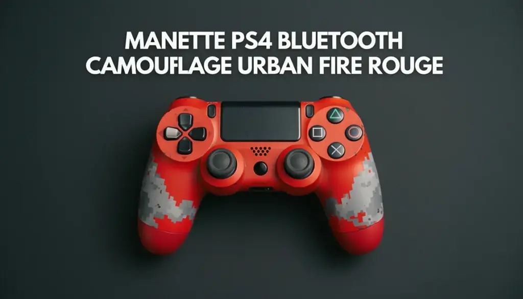 Manette PS4 bluetooth camouflage urban fire rouge sur fond sombre