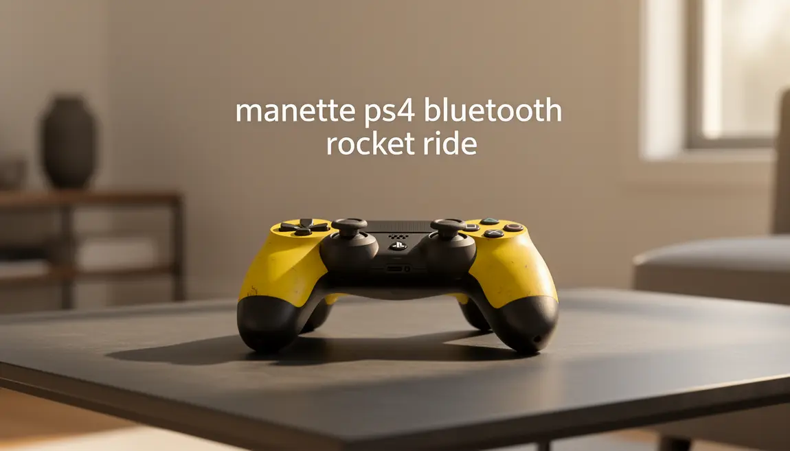 Manette PS4 Bluetooth Rocket Ride jaune et noire sur table basse