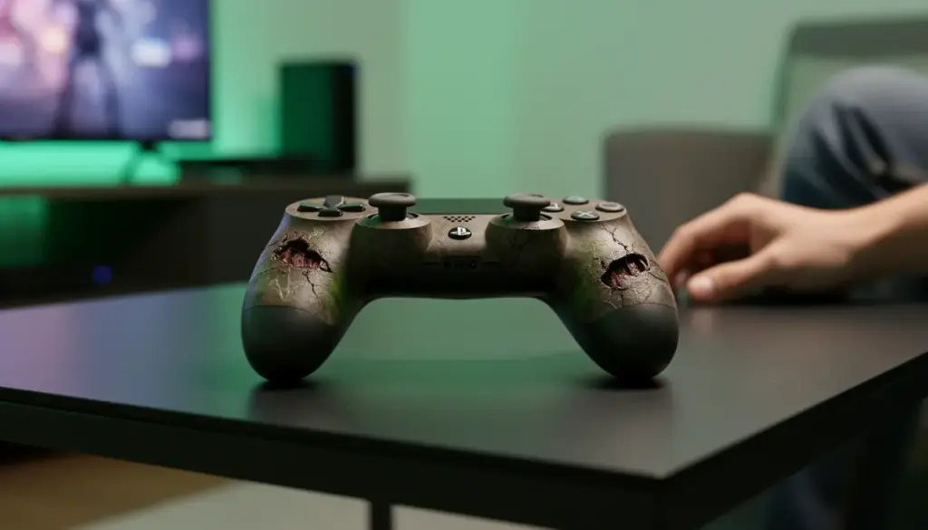 Manette PS4 sans fil zombie sur table gaming
