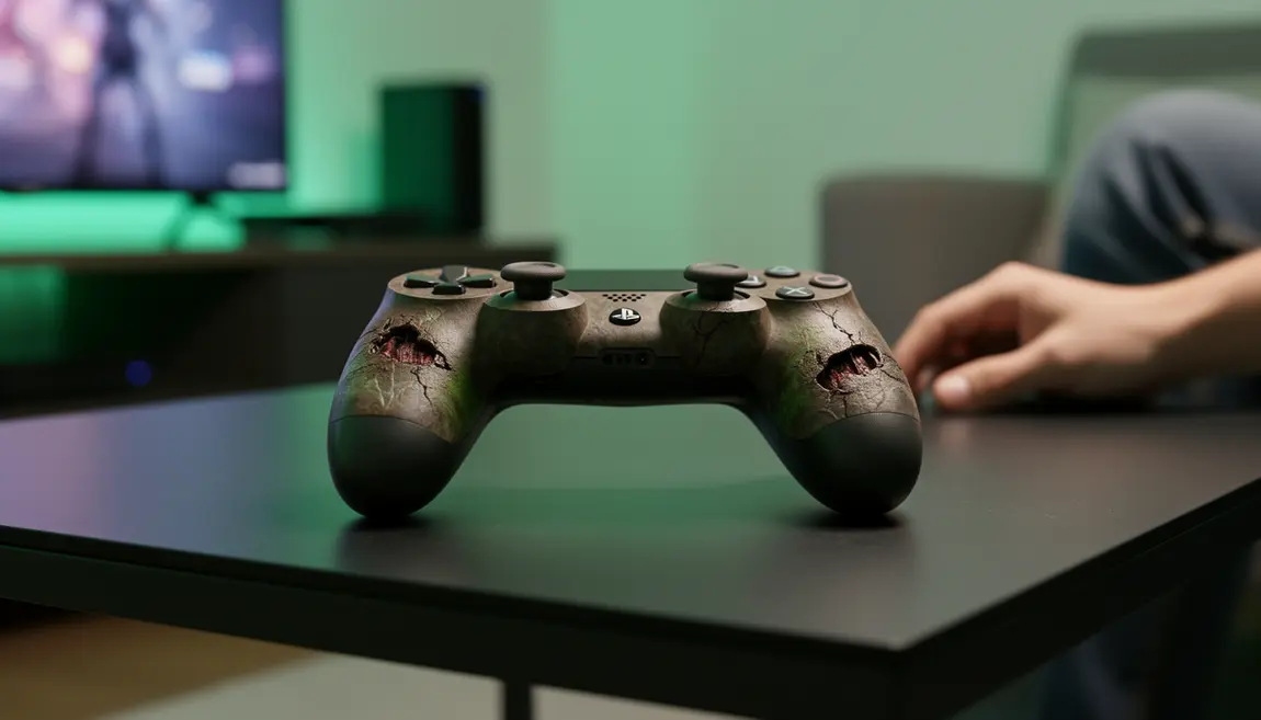 Manette PS4 sans fil zombie sur table gaming