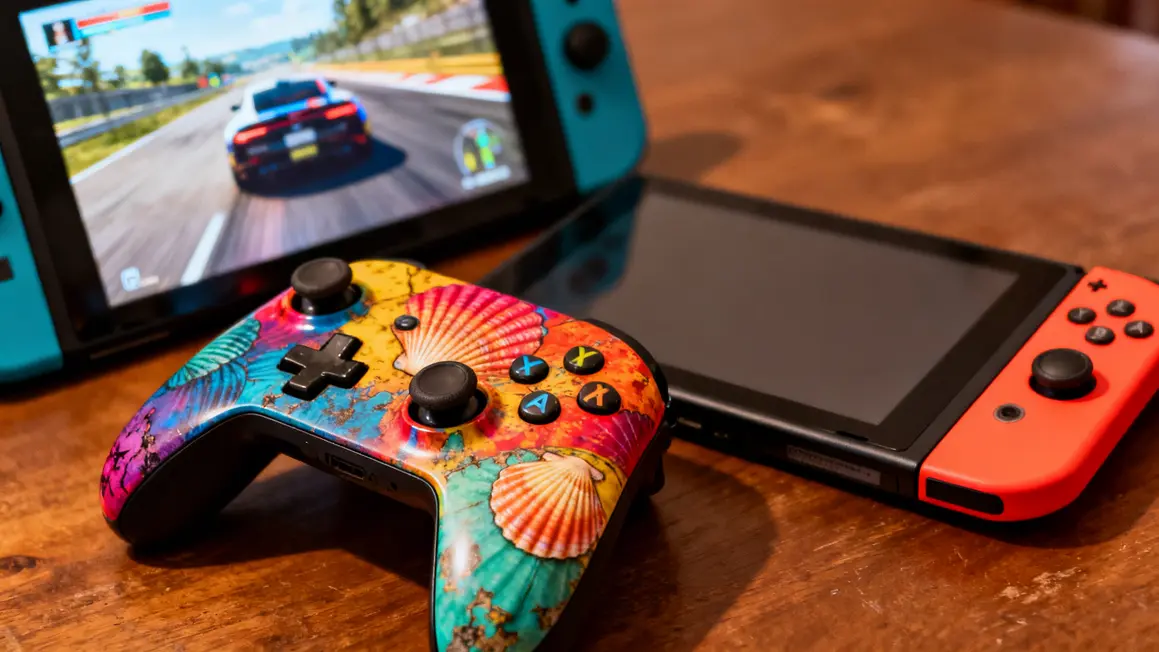 manette switch sans fil carapace avec console et jeu