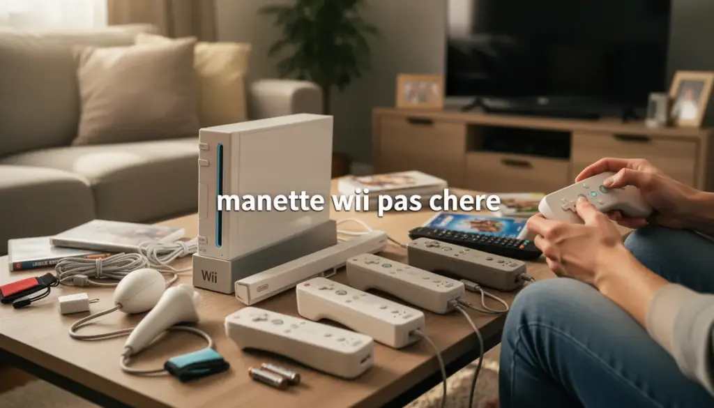 Console Wii et manettes pas chères sur table salon