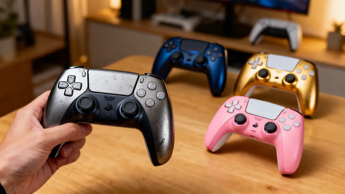 Manette PS5 DualSense personnalisée prise en main coques Dark Silver Bleu Marine Or Rose