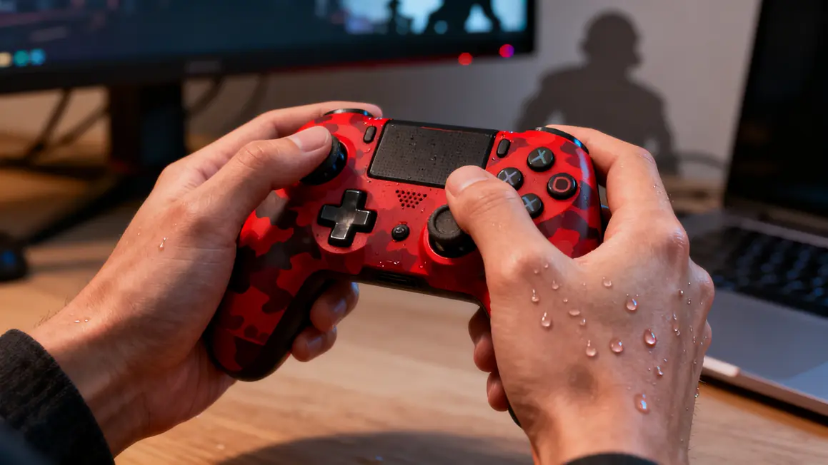 Mains tenant manette PS4 bluetooth camouflage urban fire rouge