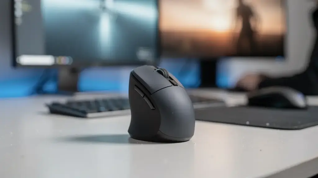 Souris verticale sans fil Marvo Scorpion M706W sur bureau moderne gaming