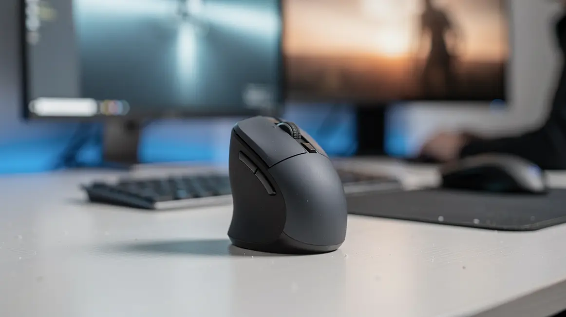 Souris verticale sans fil Marvo Scorpion M706W sur bureau moderne gaming