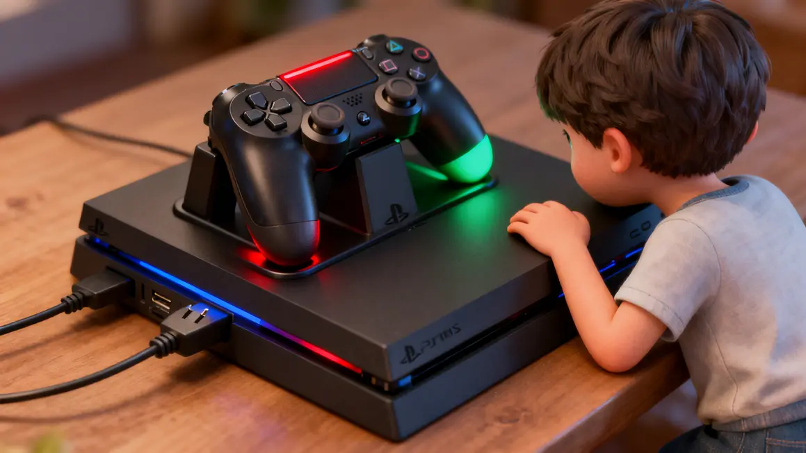 station charge double manette ps4 dualshock LED rouge et verte enfant