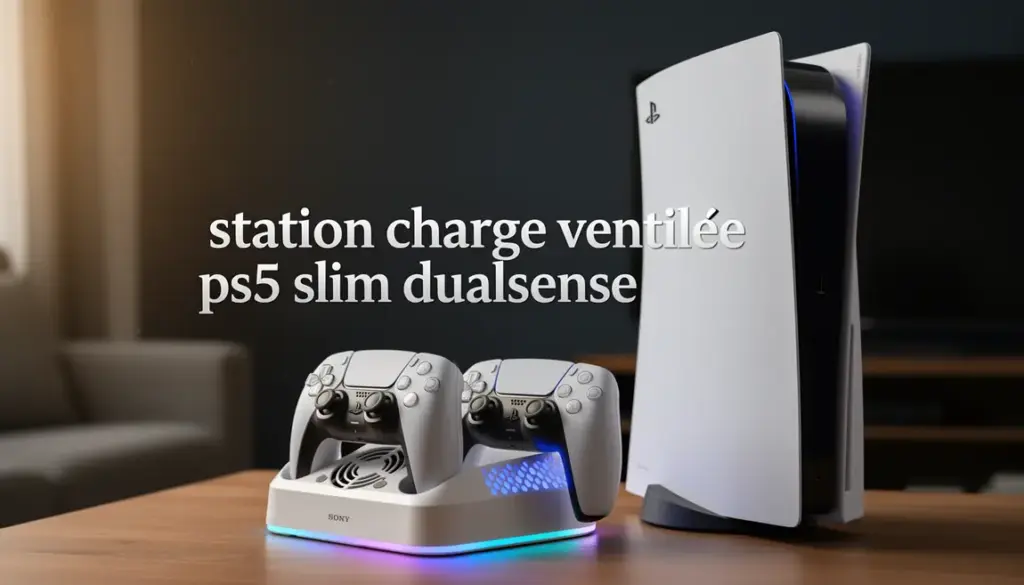 setup gaming ps5 slim avec station charge ventilee et dualsense