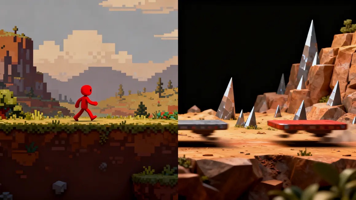 Super Meat Boy 3D pixel art et 3D obstacles