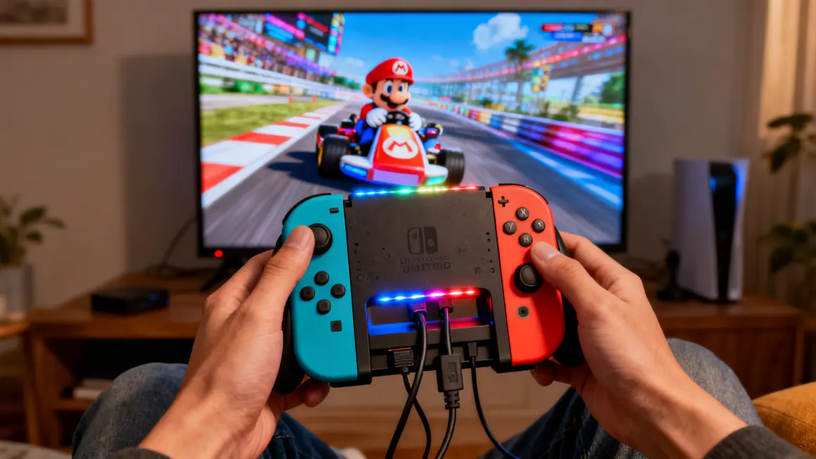 Support Joy-Con Nintendo Switch pendant session jeu Mario Kart