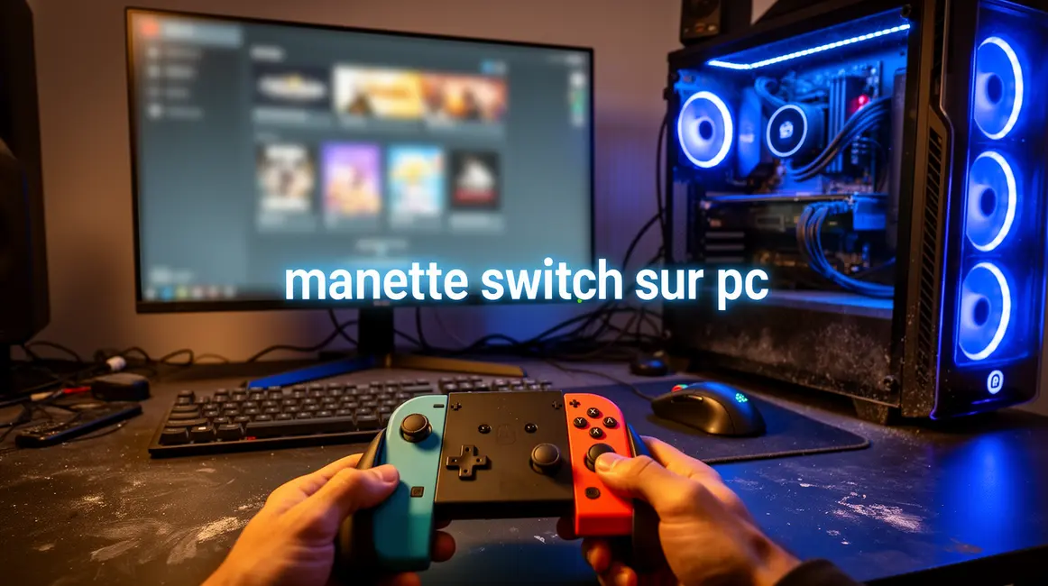 Manette Switch sur PC sur un bureau gamer