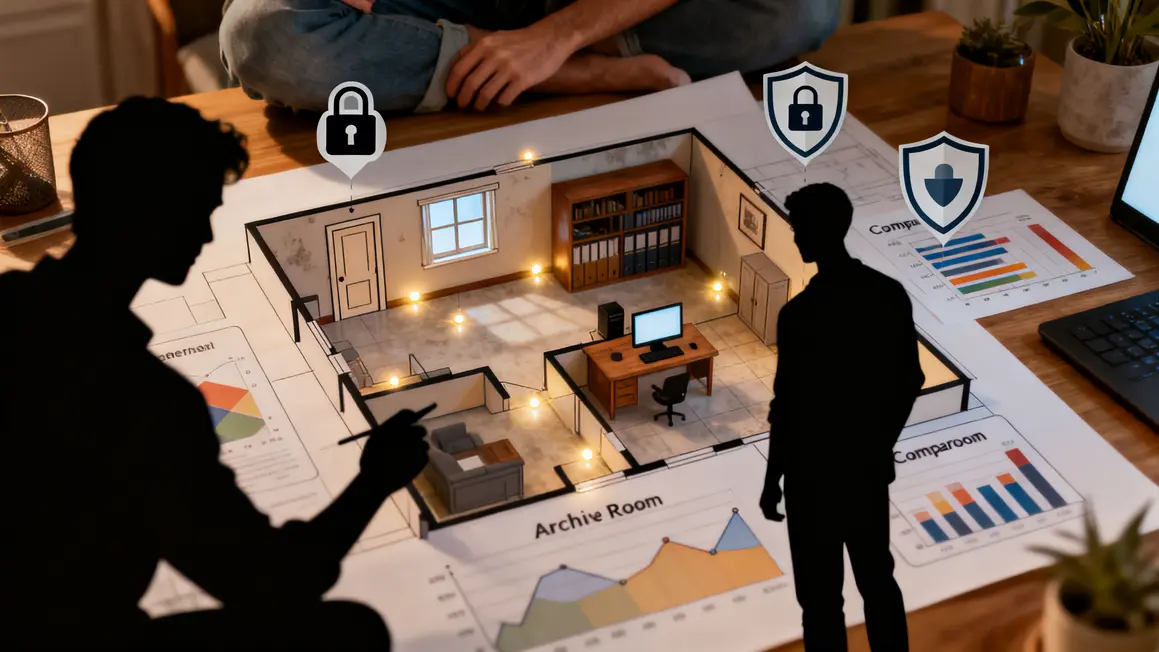 silhouettes analysant plan zones sensibles securite domicile
