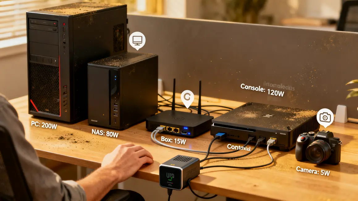 PC NAS console proteges par onduleur domestique