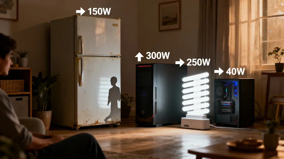 Calcul puissance onduleur domestique frigo PC eclairage