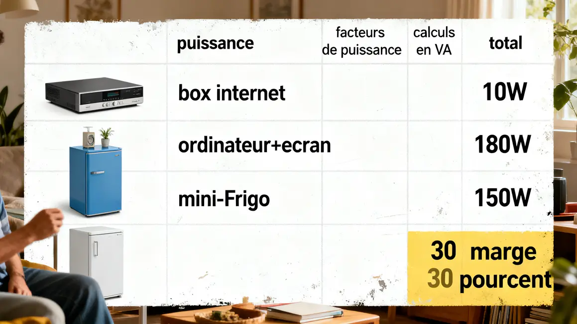 tableau puissance appareils et marge onduleur domestique