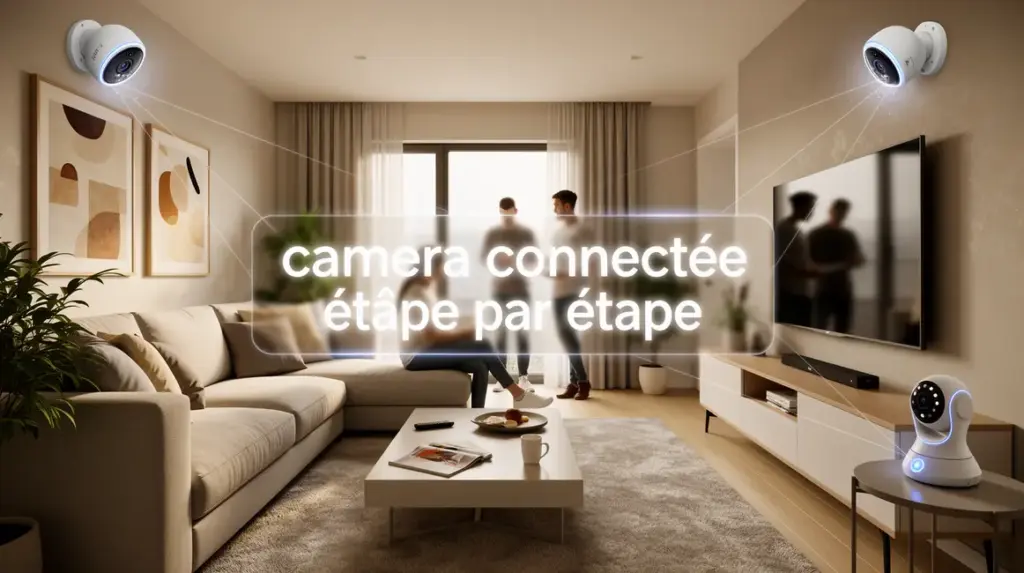 camera connectee installation dans salon moderne zones surveillance