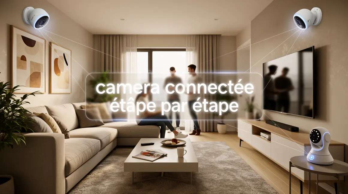 camera connectee installation dans salon moderne zones surveillance