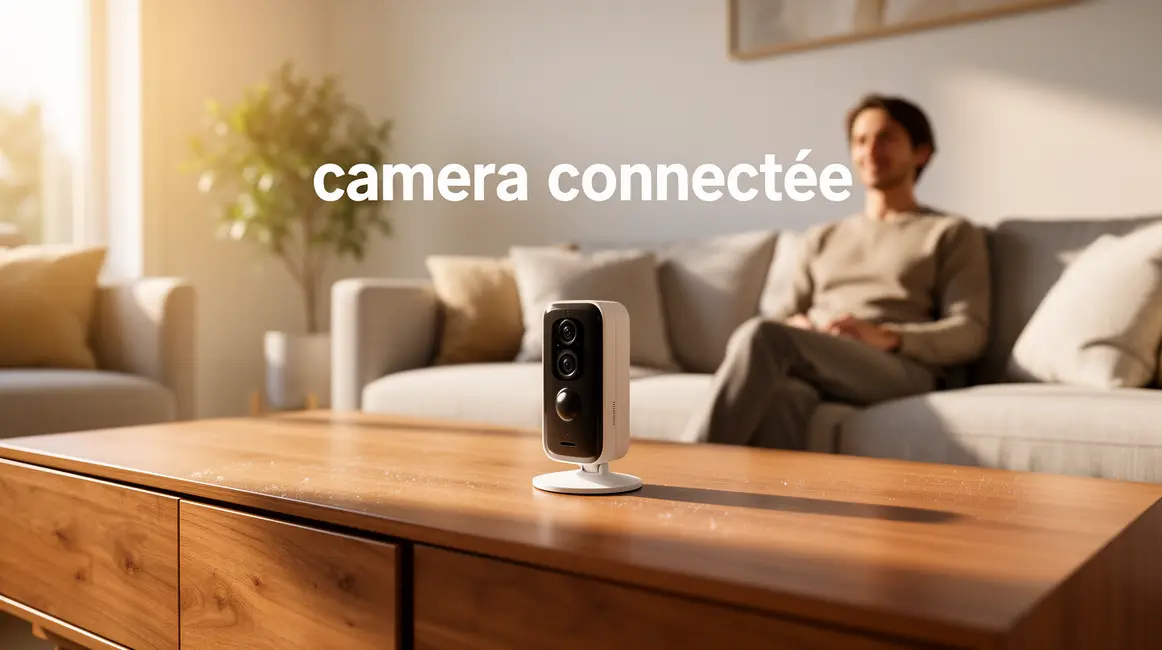 camera connectee mise en avant dans un salon moderne