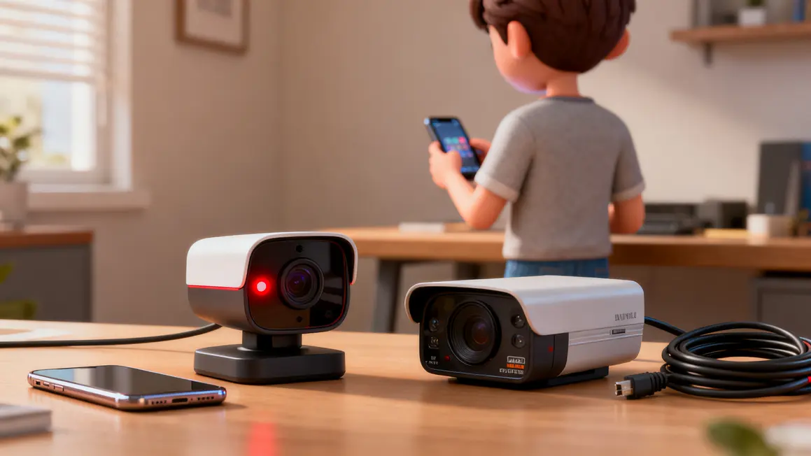 camera connectee et classique sur bureau comparaison