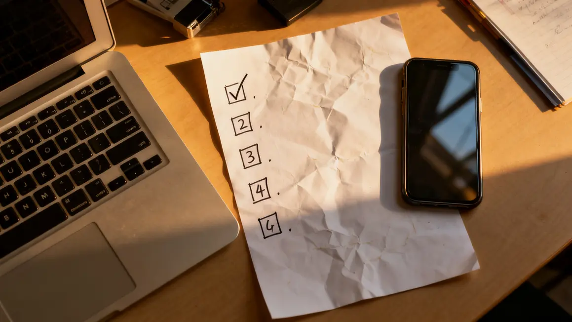 Checklist papier pour contrôle quotidien