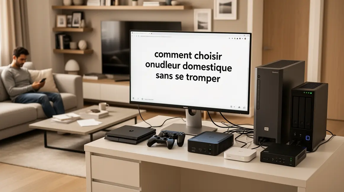salon tech avec onduleur pour pc console box nas