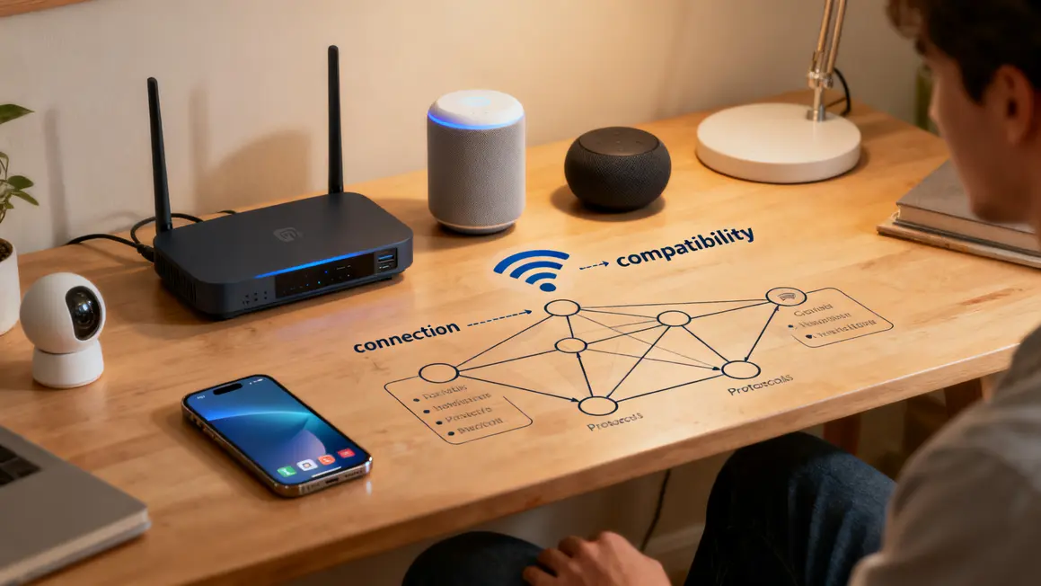 Bureau objets connectés symboles compatibilité