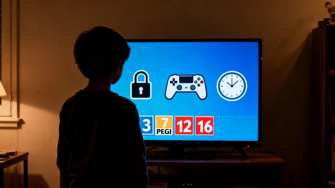 controle parental console enfant devant television PEGI