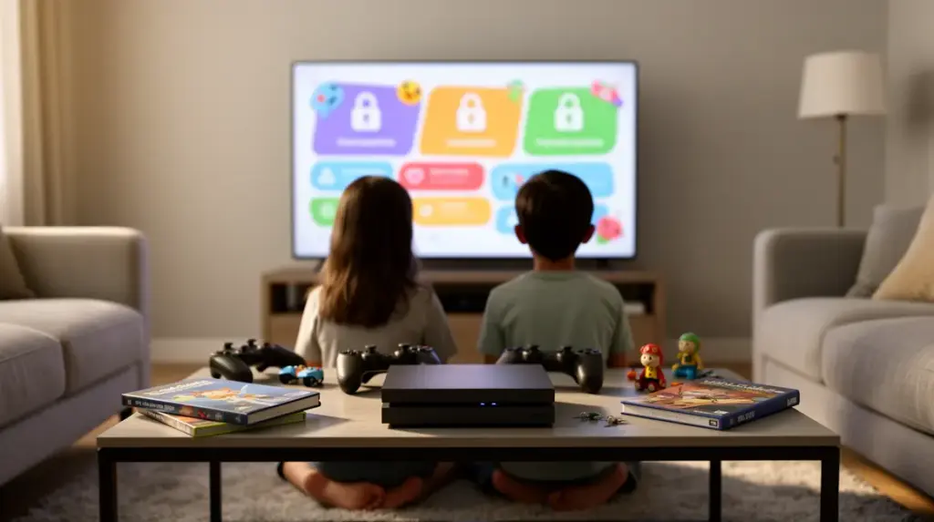 controle parental console salon familial silhouettes