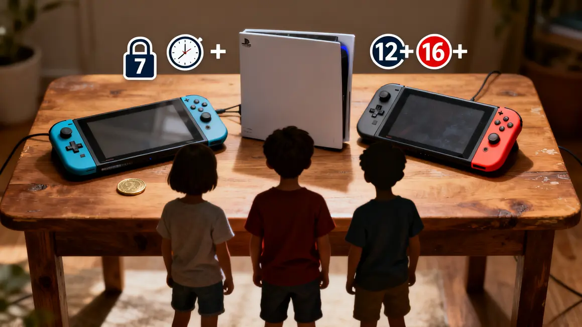 Symboles restriction age, limitation temps et achats sur consoles