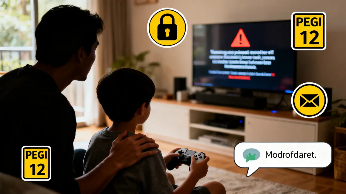 adulte protège enfant devant console