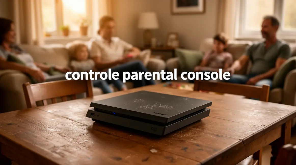 contrôle parental console sur table familiale avec parents et enfants