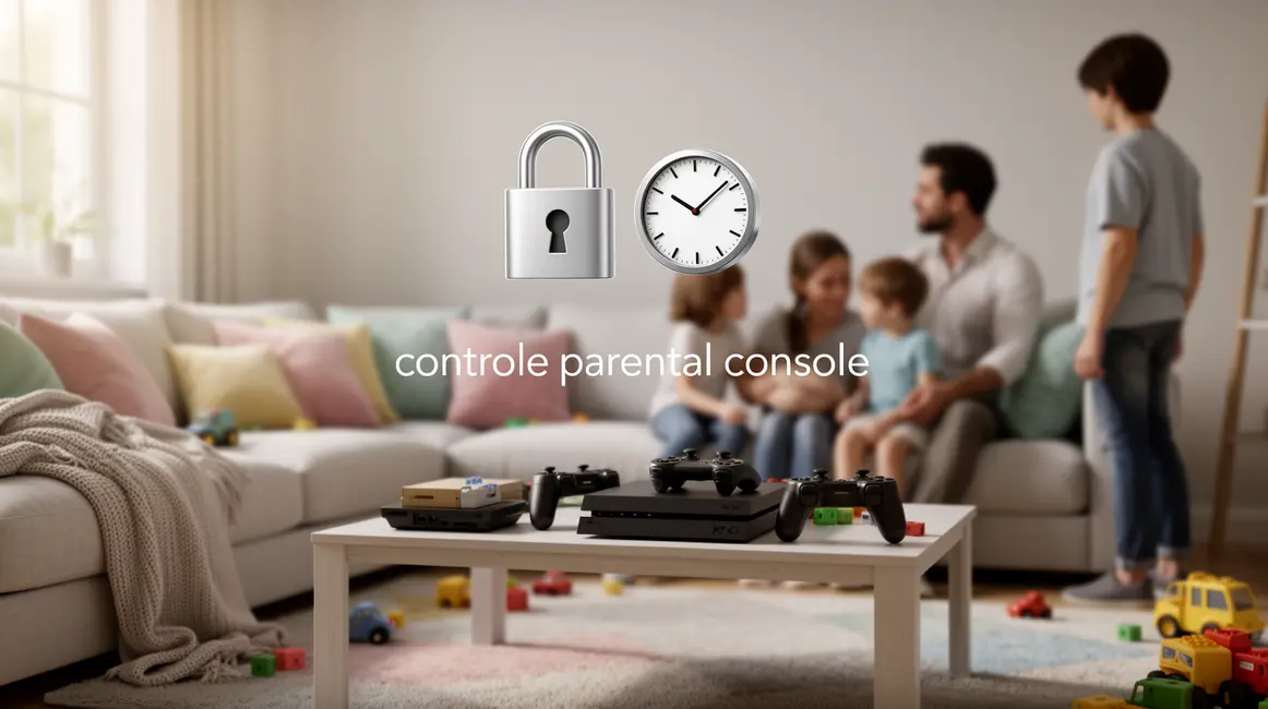 controle parental sur console en salon familial moderne