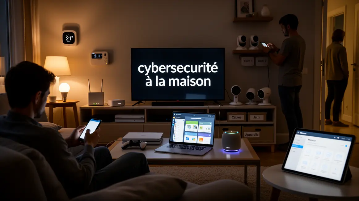 cybersecurite a la maison scene salon moderne appareils connectes