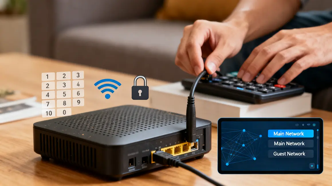 Securite Wi-Fi et box Internet avec reseau divise et symboles cybersecurite a la maison