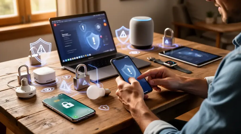 Appareils connectés sécurisés sur une table