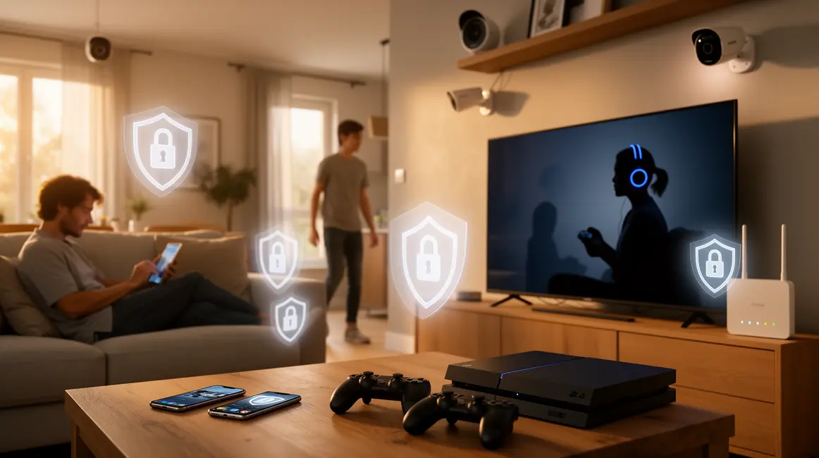 Cybersecurite maison moderne famille protection appareils connectes