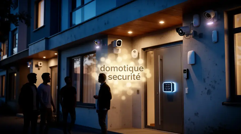Vue nuit maison moderne sécurisée capteurs et cameras