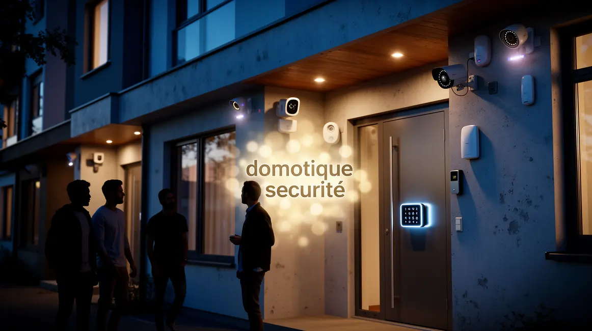 Vue nuit maison moderne sécurisée capteurs et cameras