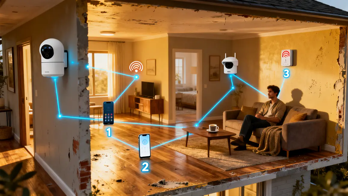 Maison coupe avec appareils connectes domotique securite