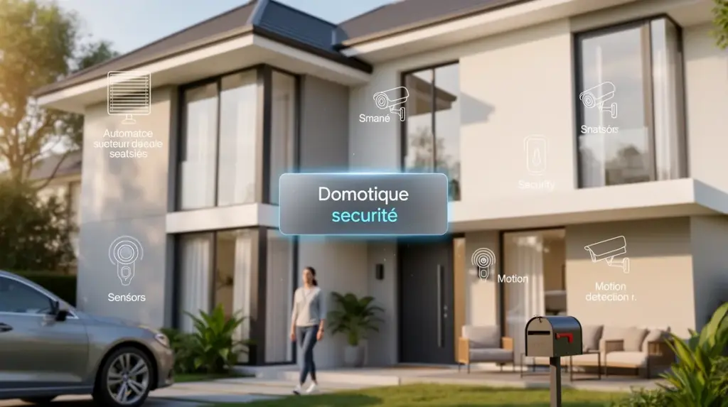 Maison moderne avec capteurs, volets, cameras domotique securite