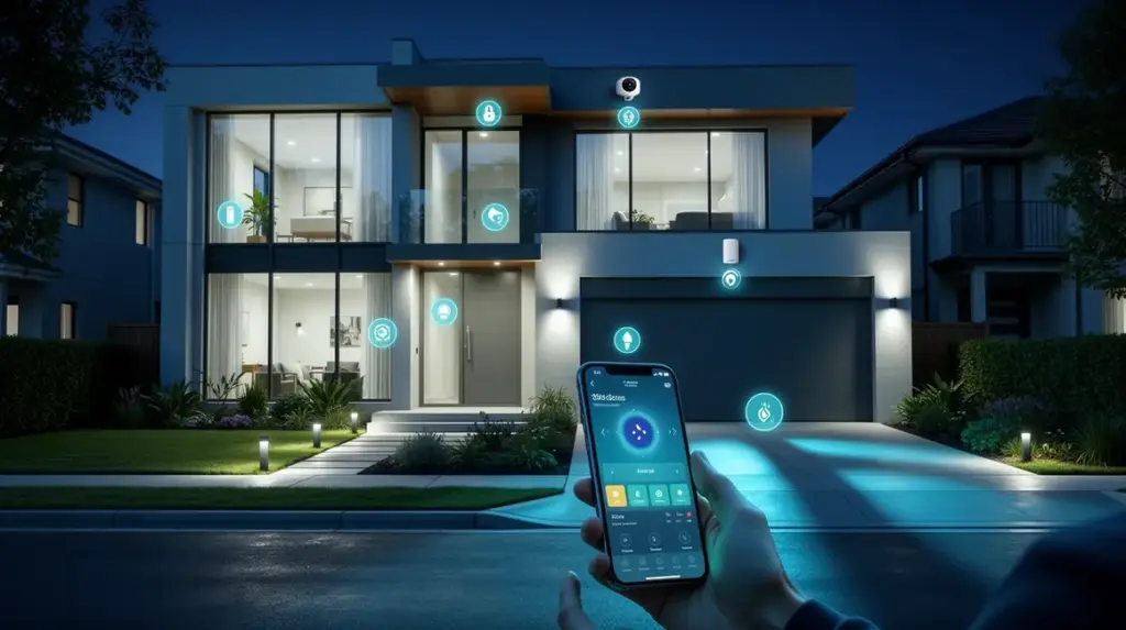 vue maison nuit domotique securite