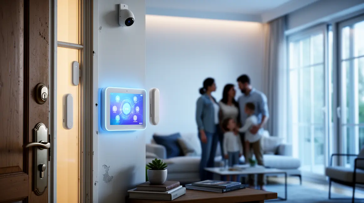 hub domotique securite avec camera et capteurs maison moderne