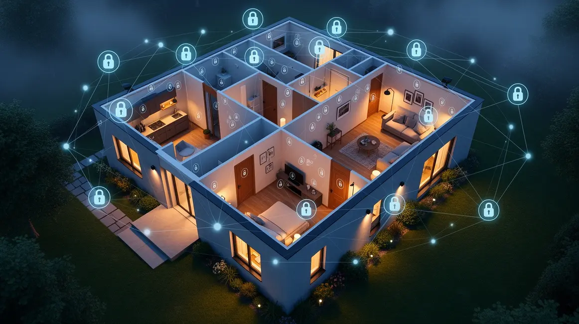 illustration maison domotique securite moderne reseau capteurs cameras